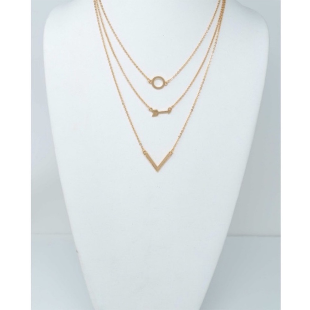 Gold Layered Circle Arrowhead Chevron Necklace - Picture 3 of 3